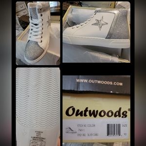 White and silver glitter high tops, size 10 BRAND NEW IN BOX!